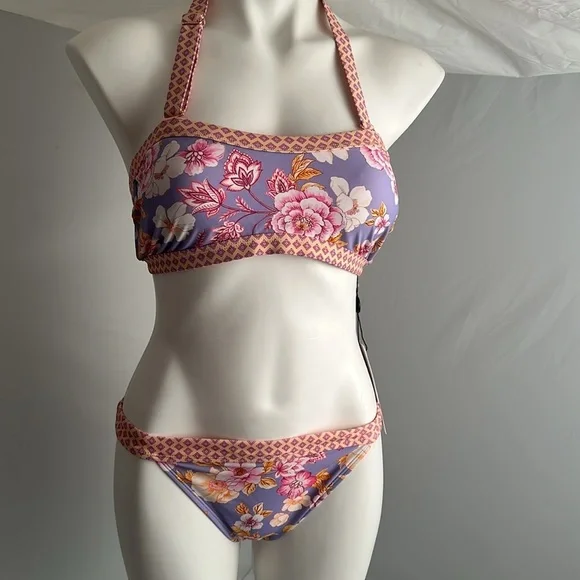 Nanette Lepore Brielle lavender multicolor floral bandeau bikini set - Picture 1 of 15